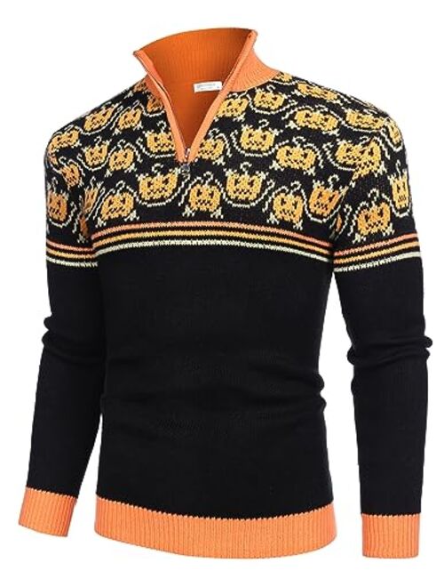 COOFANDY Men's Quarter Zip Pullover Sweater Casual Zip Up Polo Sweater Knit