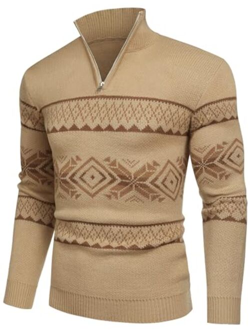 COOFANDY Men's Quarter Zip Pullover Sweater Casual Zip Up Polo Sweater Knit