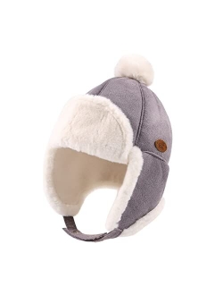 Zsedrut Winter Baby Boy Baseball Cap Toddler Warm Velvet Fleece Trapper Hat for Fall