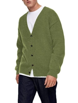 Shanfetl Men's Lightweight Cardigan Sweater Single-Breasted V-Neck Knitted Cardigans