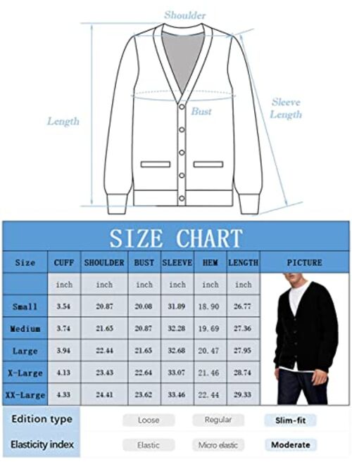 Shanfetl Men's Lightweight Cardigan Sweater Single-Breasted V-Neck Knitted Cardigans