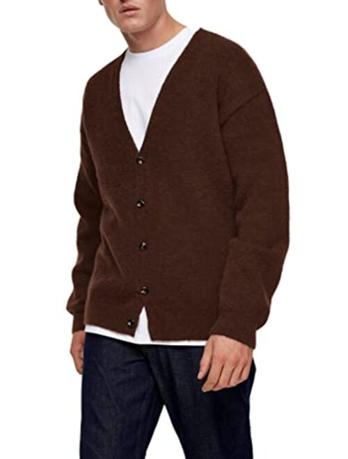 Shanfetl Men's Lightweight Cardigan Sweater Single-Breasted V-Neck Knitted Cardigans