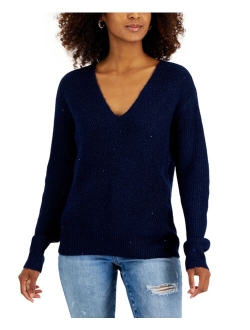 Women's Sequined V-Neck Sweater, Created for Macy's