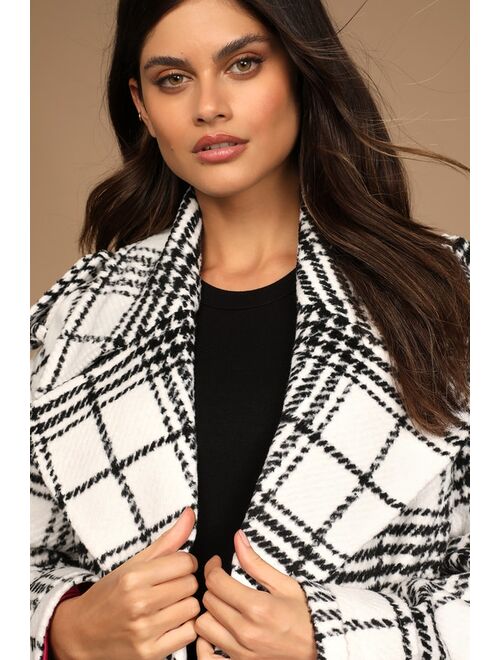 Avec Les Filles Weekend in the City Black and White Plaid Double-Breasted Coat