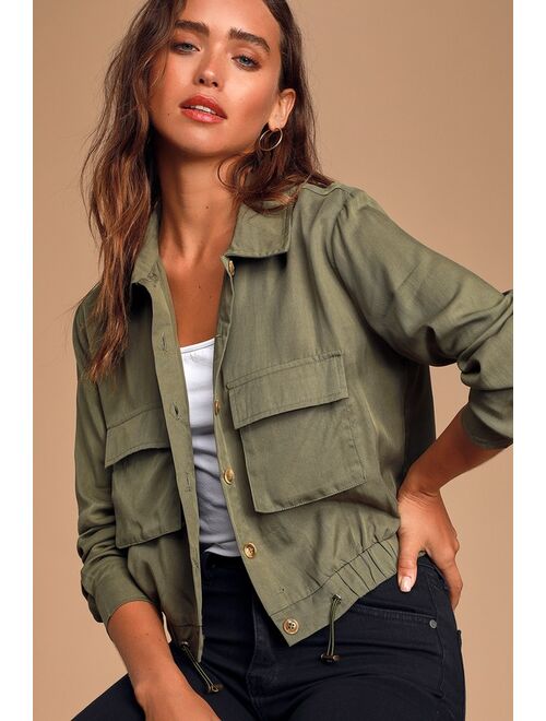 Lulus Eldora Olive Green Cropped Utility Jacket