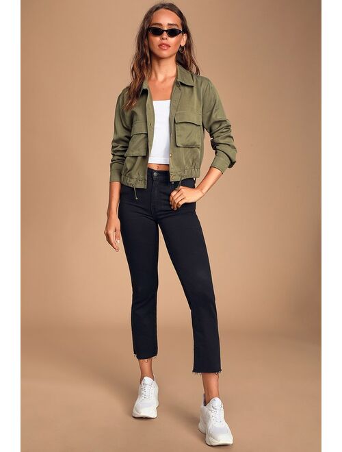 Lulus Eldora Olive Green Cropped Utility Jacket