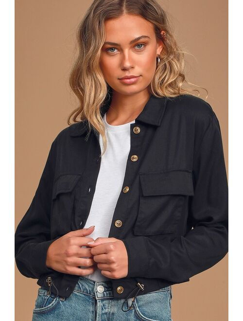 Lulus Eldora Olive Green Cropped Utility Jacket