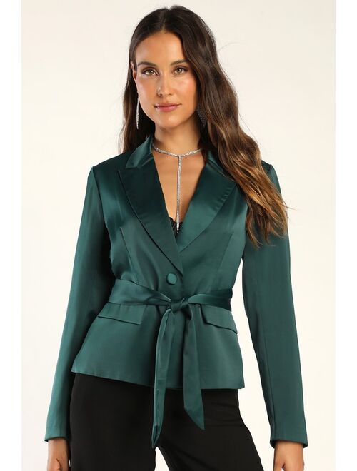 Lulus Chic Aspirations Emerald Green Satin Blazer