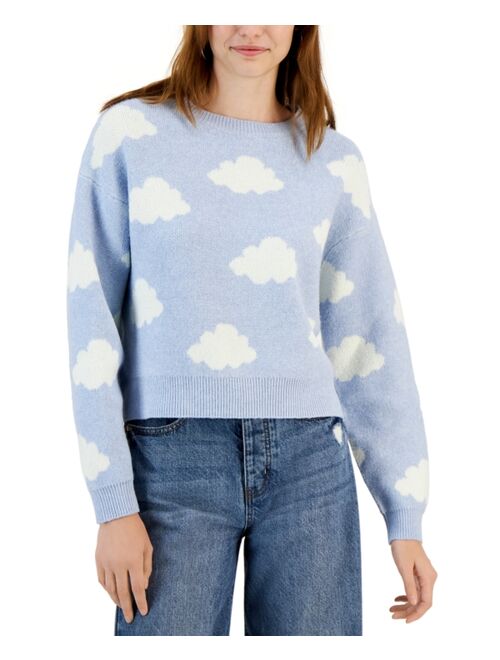 HOOKED UP BY IOT Juniors' Cloud-Print Drop-Shoulder Sweater