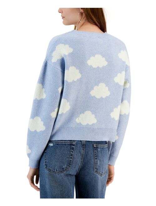 HOOKED UP BY IOT Juniors' Cloud-Print Drop-Shoulder Sweater