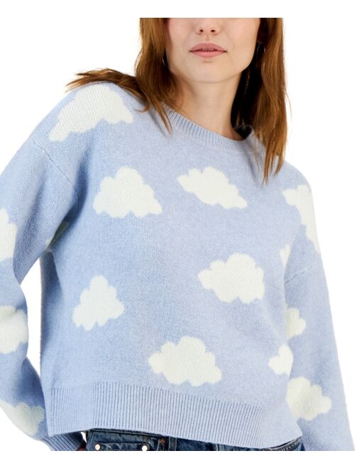 HOOKED UP BY IOT Juniors' Cloud-Print Drop-Shoulder Sweater