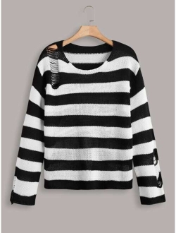 Goth Guys Striped Distressed Sweater