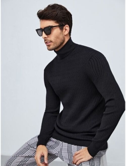 Men High Neck Textured Knit Sweater