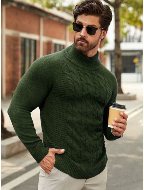 Shein Men Turtleneck Cable Knit Raglan Sleeve Sweater