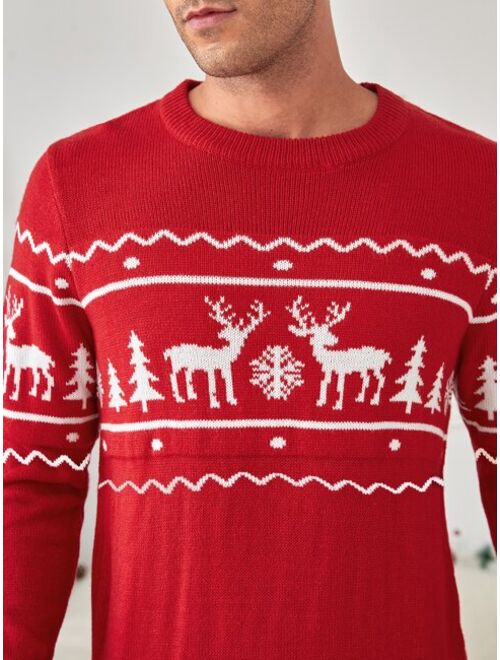 Manfinity Men Christmas Snowflake Elk Pattern Sweater