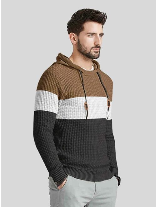 Shein Men Colorblock Patched Detail Drawstring Hooded Sweater