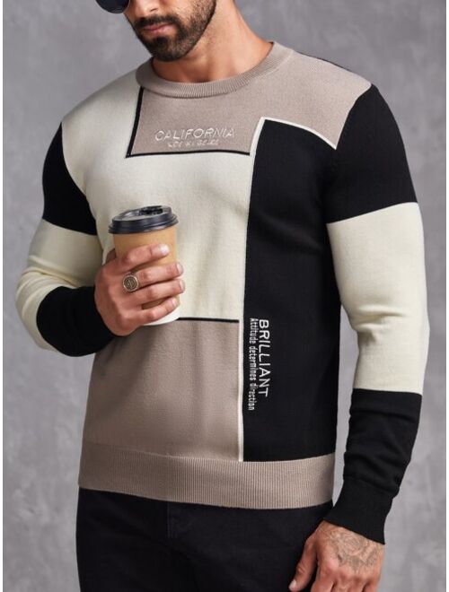 SHEIN Men Letter Pattern Colorblock Sweater