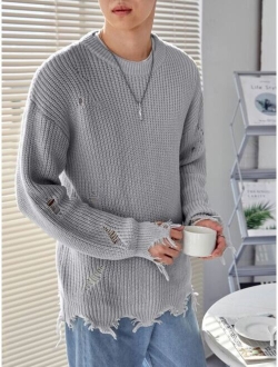 Men Drop Shoulder Ripped Distressed Sweater