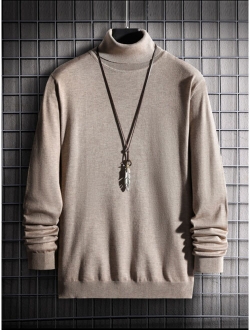 Men High Neck Solid Sweater