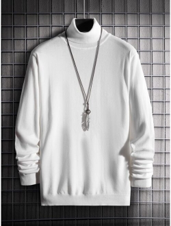 Men High Neck Solid Sweater