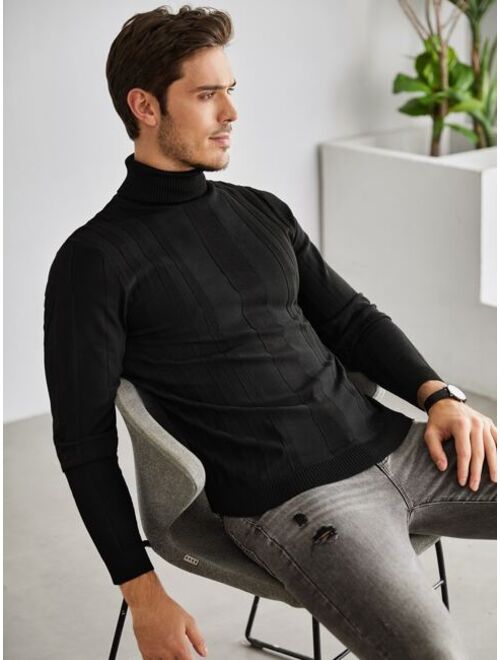 Buy Shein Men Turtleneck Ribbed Knit Sweater online | Topofstyle