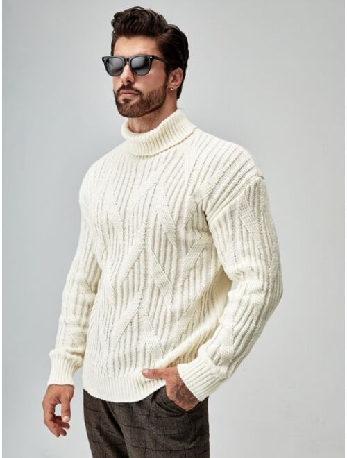 Shein Men Turtleneck Textured Knit Drop Shoulder Sweater