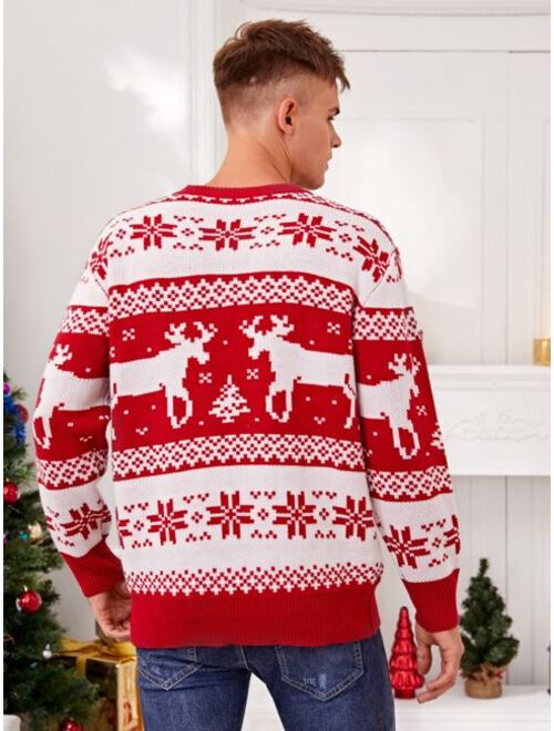 Manfinity Men Christmas Print Drop Shoulder Sweater