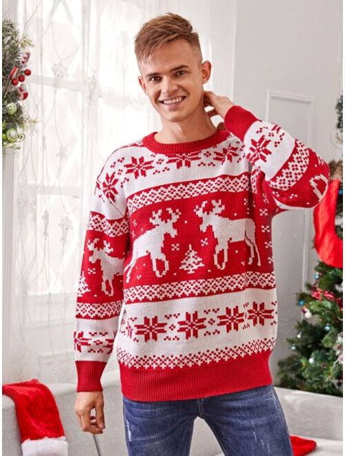 Manfinity Men Christmas Print Drop Shoulder Sweater