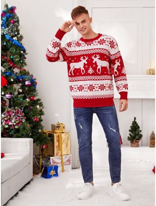 Manfinity Men Christmas Print Drop Shoulder Sweater