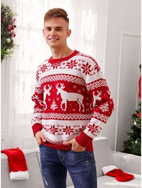 Manfinity Men Christmas Print Drop Shoulder Sweater