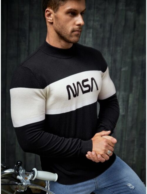 SHEIN Men Letter Pattern Two Tone Sweater