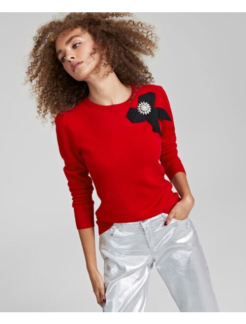 CHARTER CLUB Women's 100% Cashmere Embellished Bow Sweater, Created for Macy's