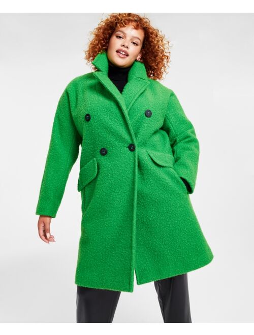 BCBGENERATION Plus Size Double-Breasted Boucle Walker Coat, Created for Macy's