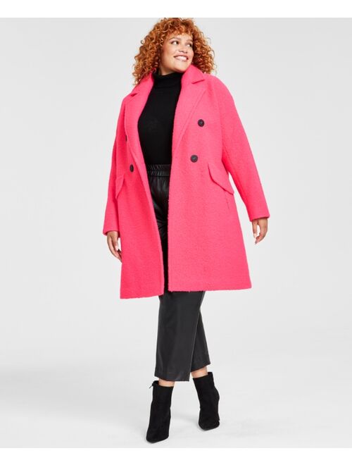 BCBGENERATION Plus Size Double-Breasted Boucle Walker Coat, Created for Macy's