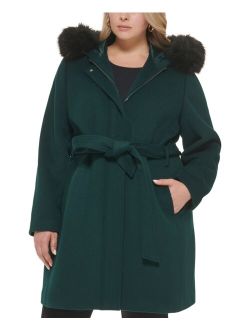 Women's Plus Size Faux-Fur-Trim Hooded Coat, Created for Macy's