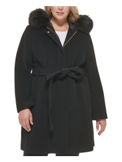 Women's Plus Size Faux-Fur-Trim Hooded Coat, Created for Macy's