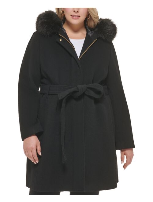 COLE HAAN Women's Plus Size Faux-Fur-Trim Hooded Coat, Created for Macy's