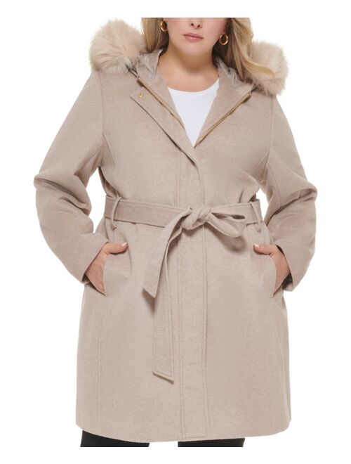 COLE HAAN Women's Plus Size Faux-Fur-Trim Hooded Coat, Created for Macy's