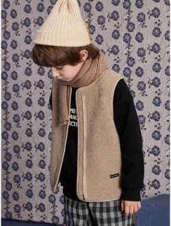 Boys Zipper Front Patched Teddy Vest Jacket