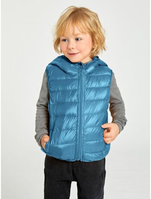 SHEIN Toddler Boys Zipper Up Hooded Vest Down Coat