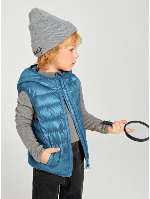 SHEIN Toddler Boys Zipper Up Hooded Vest Down Coat