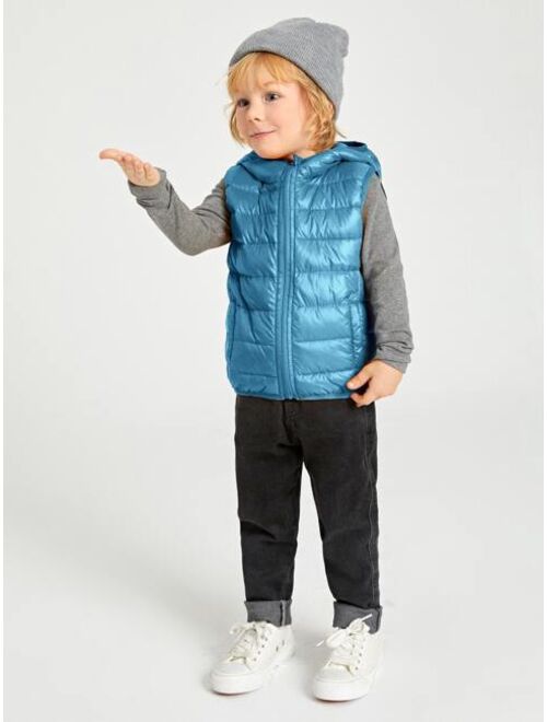 SHEIN Toddler Boys Zipper Up Hooded Vest Down Coat