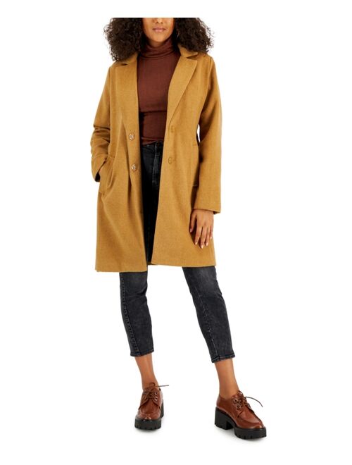 BCX Juniors' Belted Notch-Collar Long-Sleeve Coat