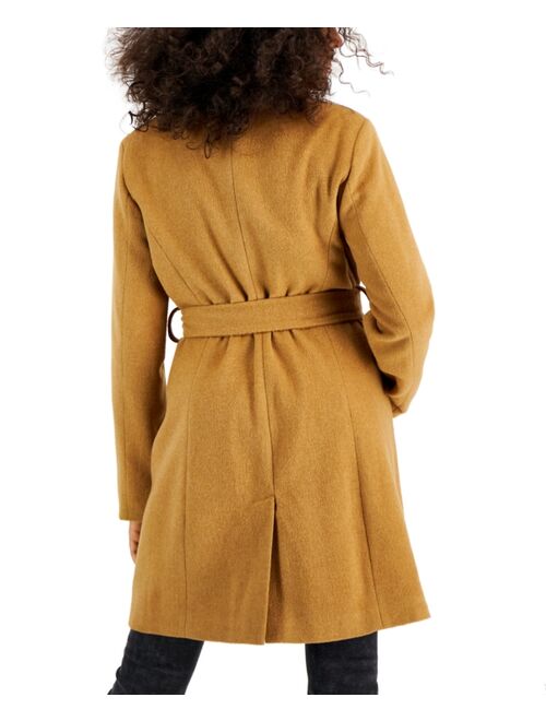 BCX Juniors' Belted Notch-Collar Long-Sleeve Coat