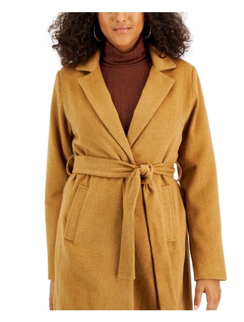 BCX Juniors' Belted Notch-Collar Long-Sleeve Coat