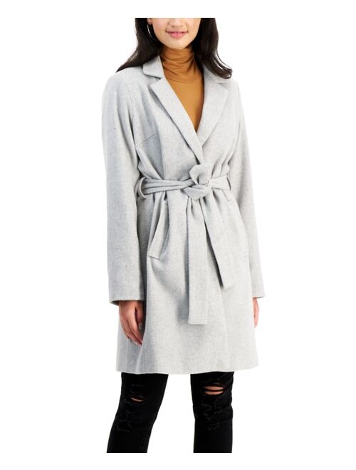 BCX Juniors' Belted Notch-Collar Long-Sleeve Coat