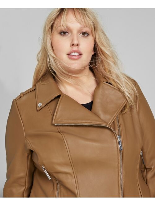 MICHAEL MICHAEL KORS Plus Size Belted Leather Moto Jacket, Created for Macy's