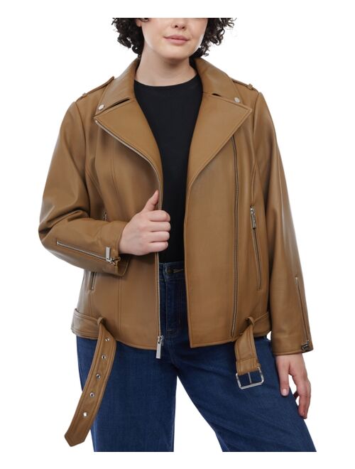 MICHAEL MICHAEL KORS Plus Size Belted Leather Moto Jacket, Created for Macy's