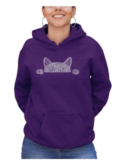 LA POP ART Women's Word Art Peeking Cat Hooded Sweatshirt