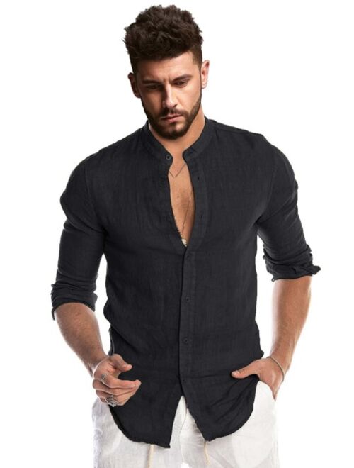 Shein Men Stand Neck Button Up Shirt